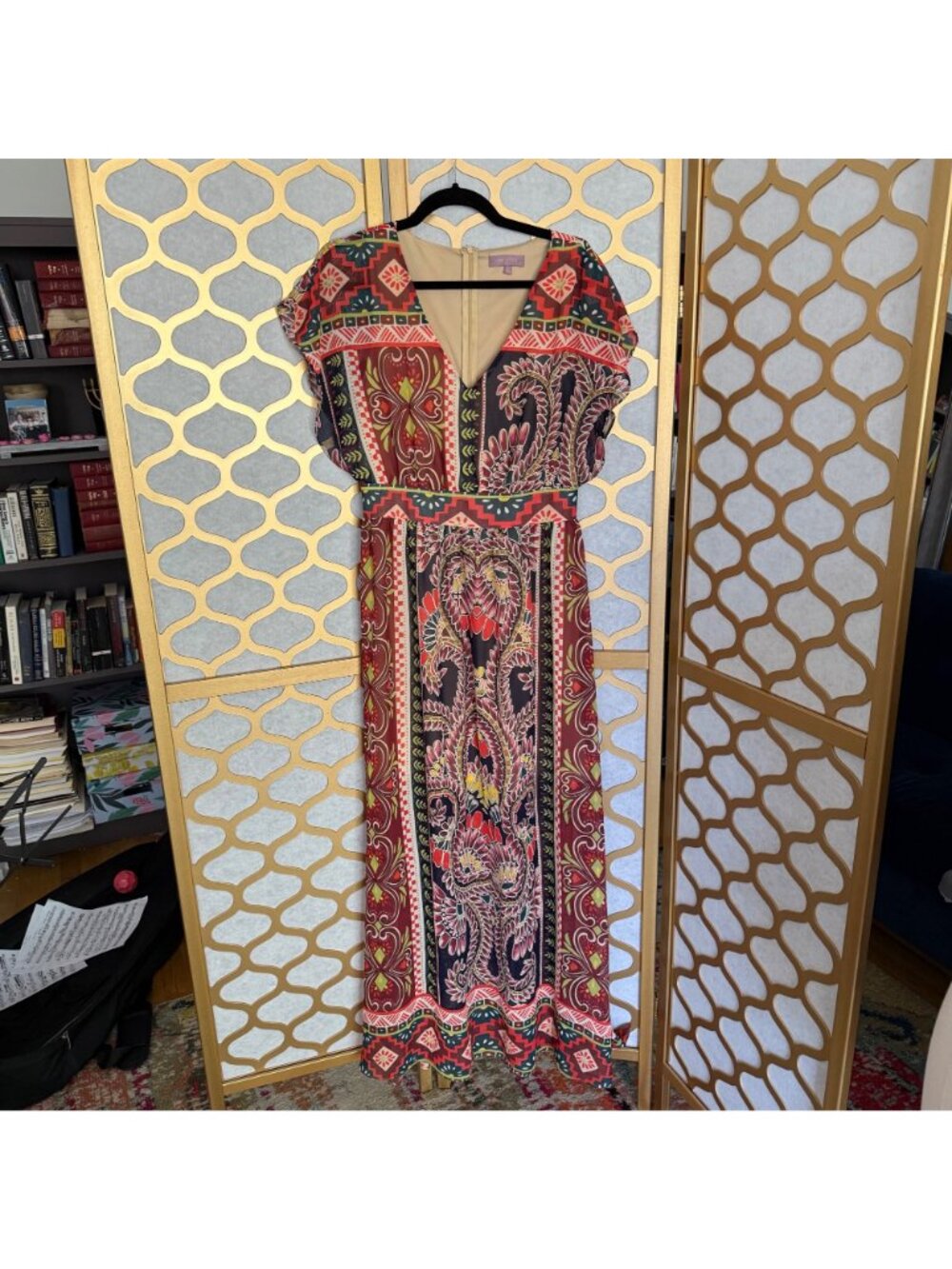 Harper Size M Multicolor Paisley & Floral Print Boho V-Neck Maxi Dress - Picture 10 of 16